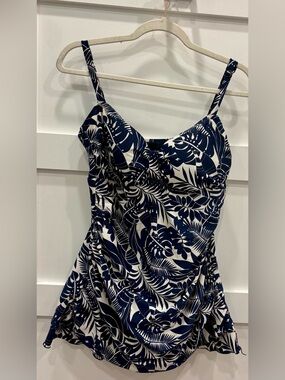 Shore Shapes Navy & White Tropical-Print One-Piece Swimsuit Size 14